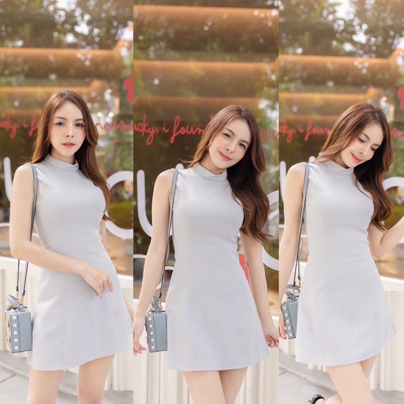 [LISA] A0381 ชุดเดรสกระโปรงคอเต่าแขนกุด สไตล์ลูกคุณหนูสุดๆ ใส่ออกงาน เที่ยว คาเฟ่