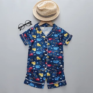 ชุดนอนเด็กผ้าซาติน เสื้อแขนสั้น+กางเกงขาสั้น ไซส์ 80-110 ร้านไทย พร้อมส่ง