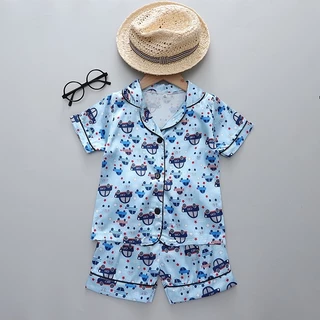 ชุดนอนเด็กผ้าซาติน เสื้อแขนสั้น+กางเกงขาสั้น ไซส์ 80-110 ร้านไทย พร้อมส่ง