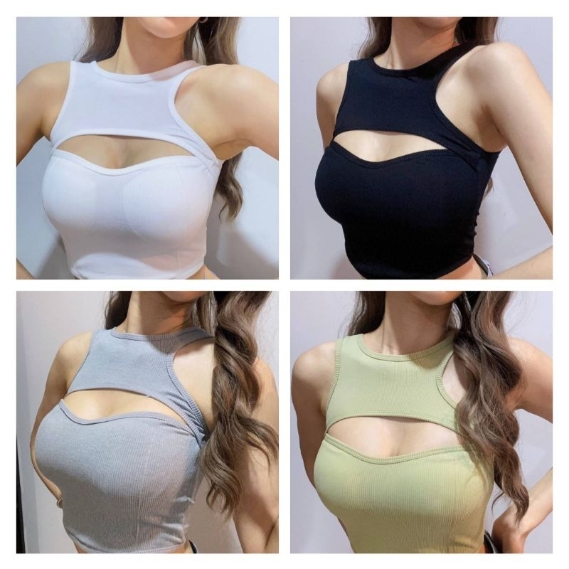 พร้อมส่ง เสื้อกล้ามสายเดี่ยว มีฟองน้ำในตัว ทรงสวย ขนาด 30"- 38" ยาว8"-10"สี ดำ ขาว เทา เขียว
