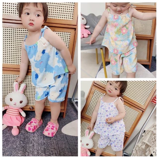 Babyonline(Y431)J5 (ส่งด่วน1วัน)ชุดเซ็ต2ชิ้นแบบรูดสายผูกไหล่ลายดอกไม้สำหรับเด็กผู้หญิง