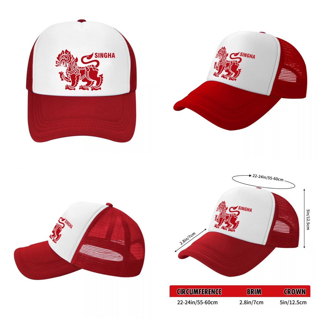 หมวกแก็ป หมวกเบสบอล หน้าบุฟองน้ำ หลังตาข่าย สกรีน SINGHA  LOGO ด้วย Flex pu ขอบเรียบ สวย คมชัด - รูปที่ 3