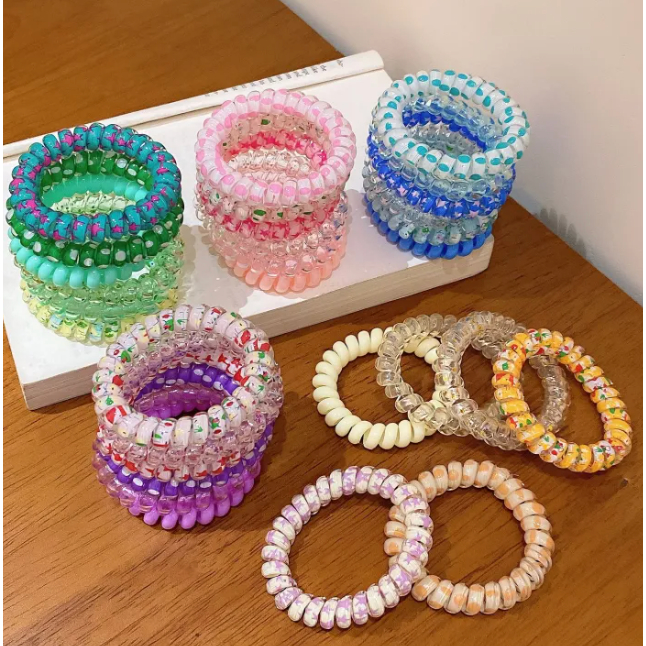 1 ชุด 6 ชิ้น ยางรัดผมแบบเกลียวใหญ่ไม่เก็บน้ำ สีผสม