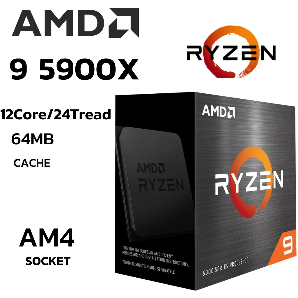 CPU (ซีพียู) AMD RYZEN 9 5900X 12Core/24Tread BestClock 3.7 GHz Turbo 4.8Ghz  (SOCKET AM4)
