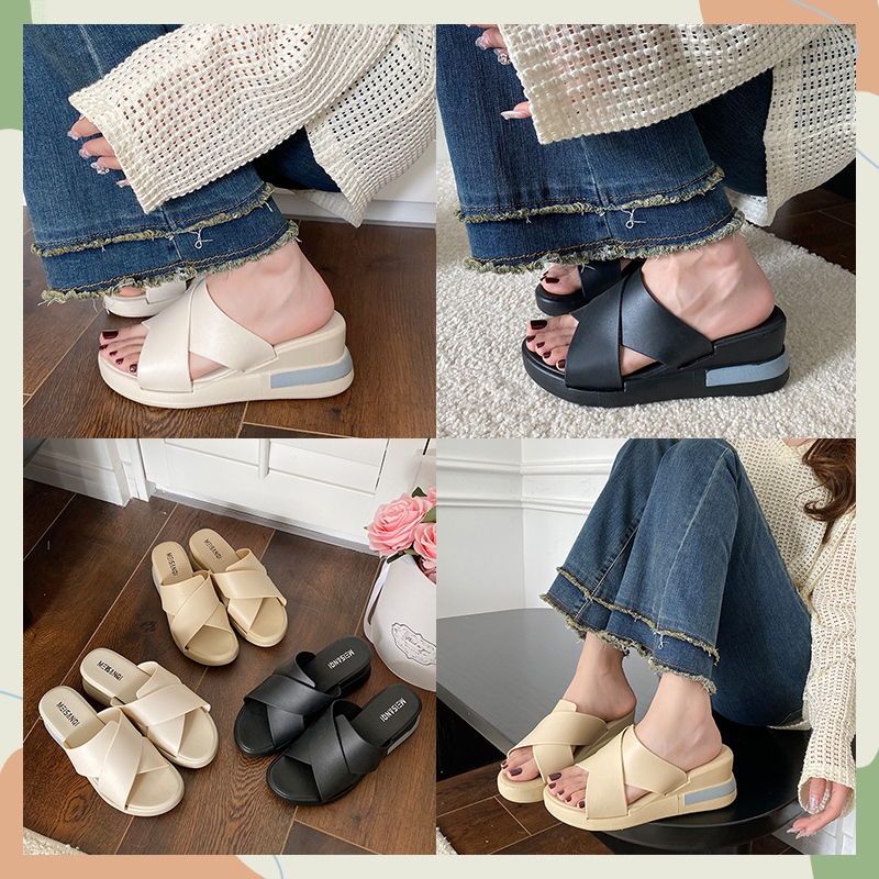 Sukky  พร้อมส่ง   รองเท้าแตะแฟชั่นส้นตึก ทรงสวย เสริมส้น 2.5 นิ้ว ดีเทลสายไขว้ ใส่แล้วดูน่ารักสุดๆ ราคาก็ถูกมากๆ