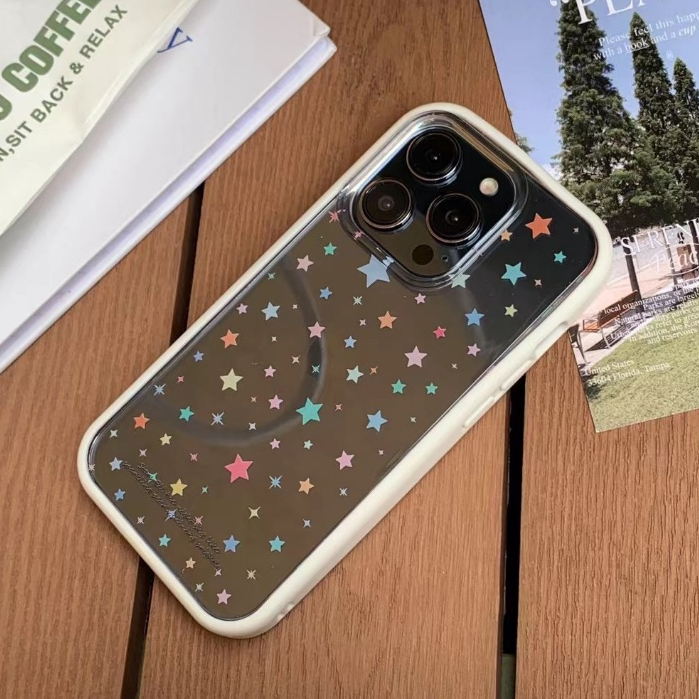จัดส่งภายใน24ชม 2 อิน 1 ถอดได้ ดาว เคสใส เคสไอโฟน 15 14 13 12 Pro Max หวานสวย ป้องกันการหล่น ขอบสีขาวCase for iPhone 15