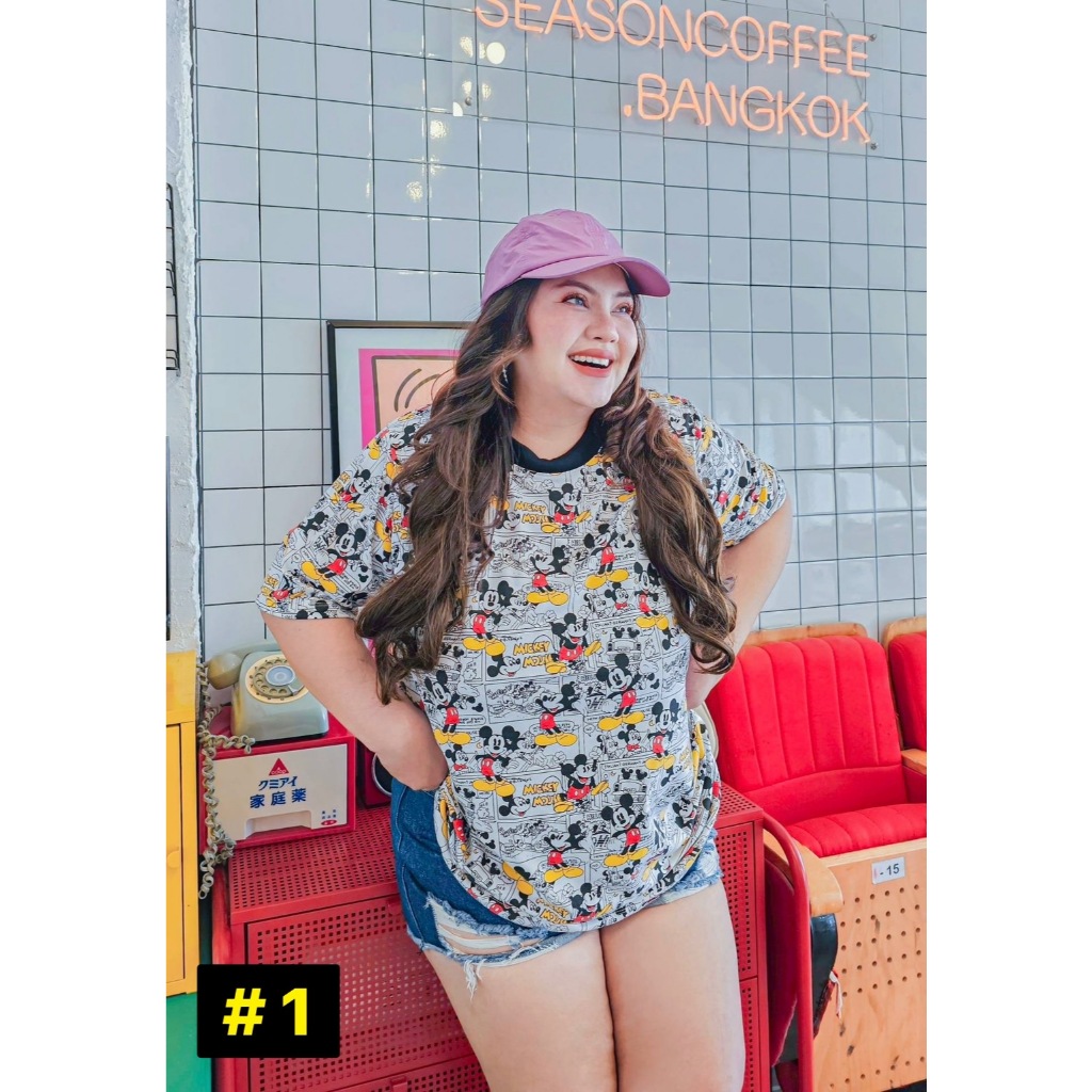 เสื้อยืด ผ้ายืดพิมพ์ลายการ์ตูน MK คอดำ 40"-60"