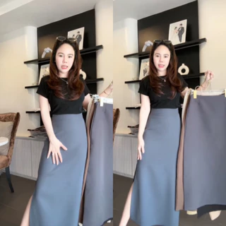 Mufffle skirt - กระโปรงผ่าข้างซิปข้าง ผ้าเปเป้🍒พร้อมส่ง