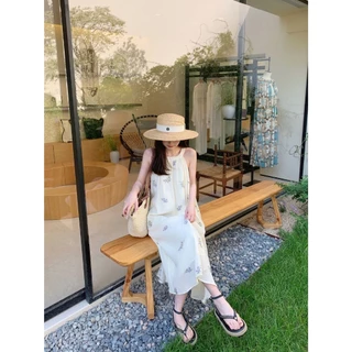 🌼ชุดเดรส,🌼ลิลลี่หวานและอ่อนโยนสไตล์ป่าของชุดแขนกุดพิมพ์ลายดอกไม้หุบเขา（ไม่ใช่แบบปัก）
