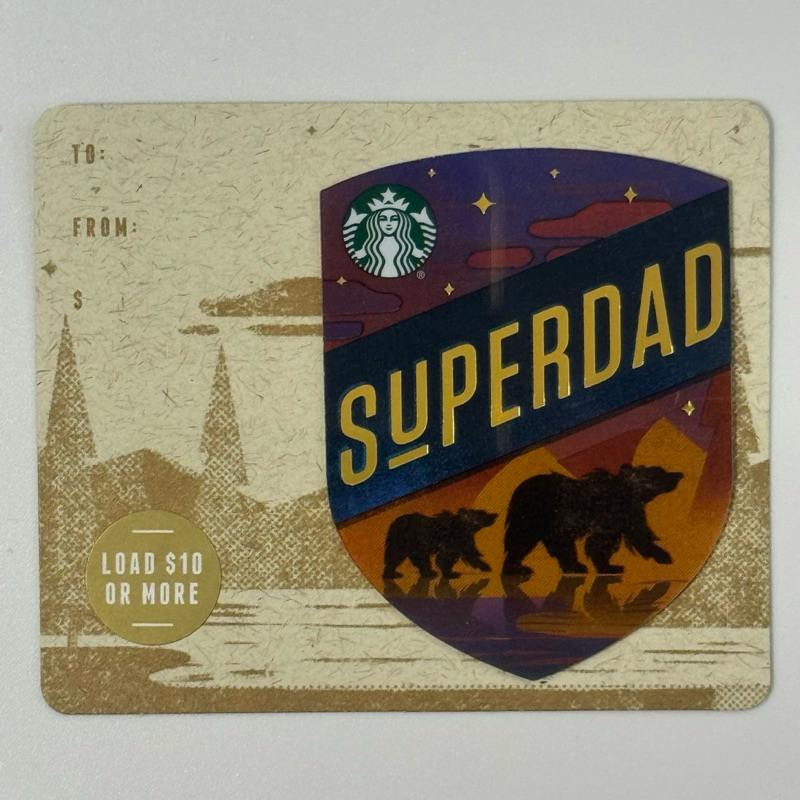 🇺🇸บัตรสตาร์บัคส์ อเมริกา Superdad ยังไม่ขูดพิน บัตรพลาสติก(starbucks card) ปี2018