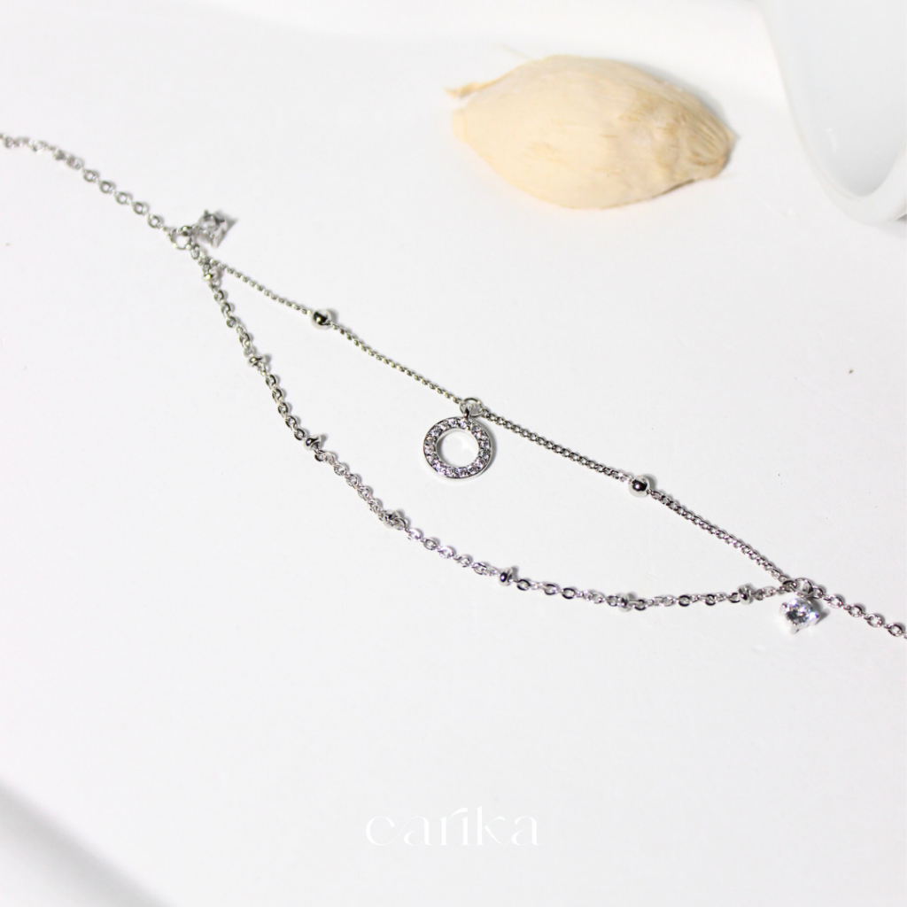 earika.earrings - two layer gemmes loop anklet สร้อยข้อเท้าจี้กลมคริสตัล เงินแท้ เหมาะสำหรับคนแพ้ง่า