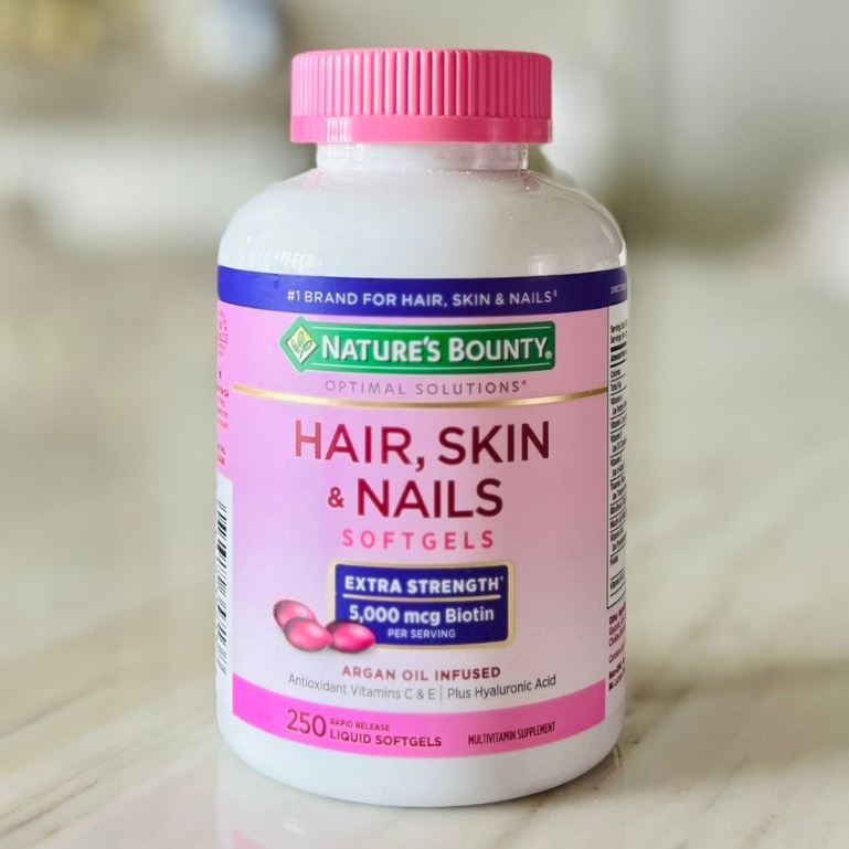 EXp 06/2025 NATURE'S BOUNTY Hair, Skin & Nails with Biotin 5000 mcg 250 Liquid Softgels (250 เม็ด)