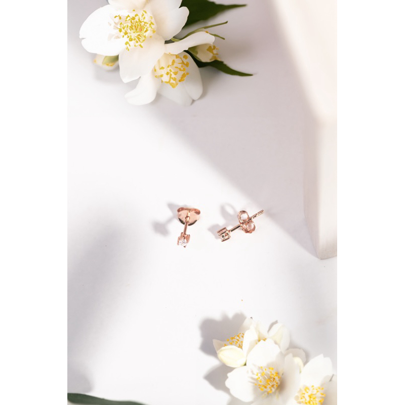 Mallika.jewelry ต่างหูเงินแท้รุ่น Dahlia ประดับเพชร 2 mm(AAA)
