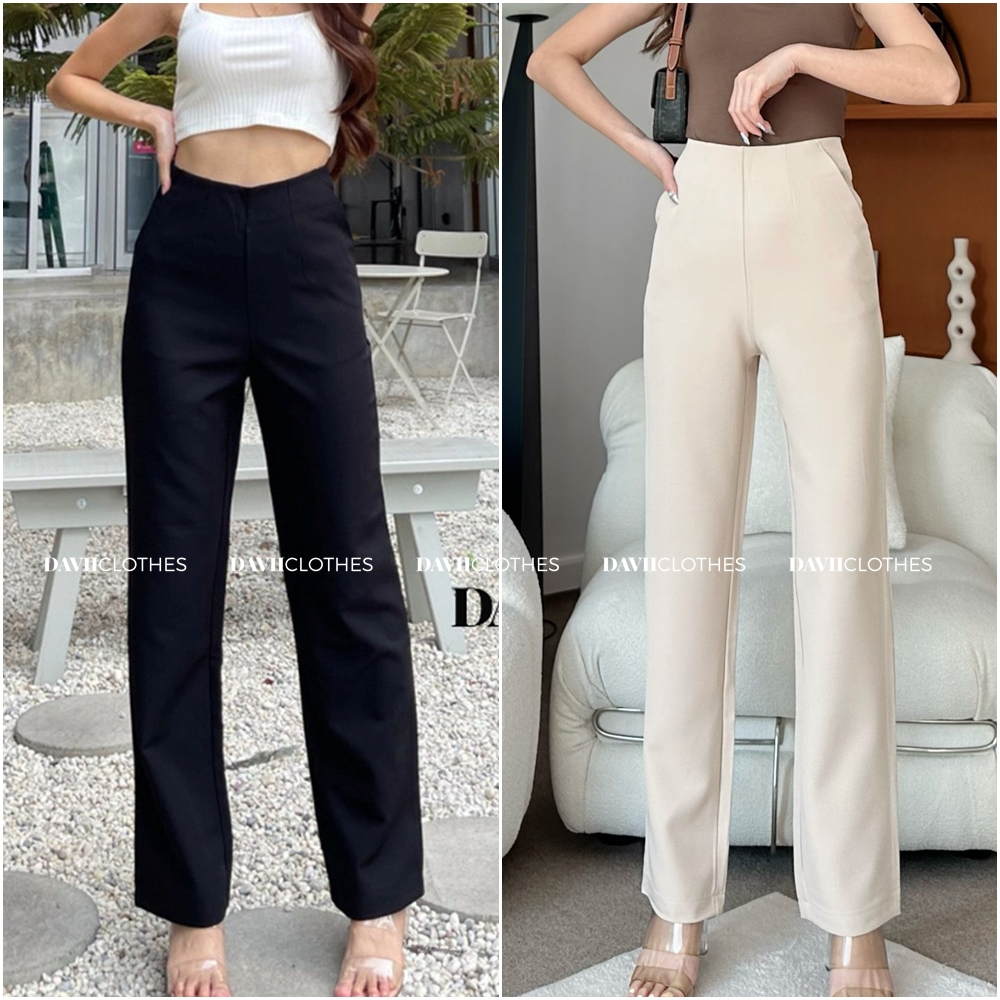 G017 | กางเกงทำงาน ทรงขากระบอกเล็ก  เอวสูง ซิปหลัง มีกระเป๋า ทรงสุภาพ ผ้าเนื้อเนียนนุ่มใส่สบาย