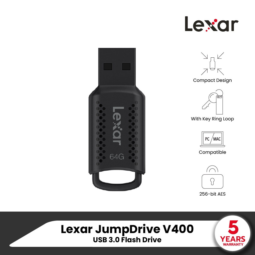 Lexar V400 64GB USB 3.0 Flash Drive (ยูเอสบีแฟลชไดรฟ์) Plug-and-Play (LJDV400064G) PC/Mac