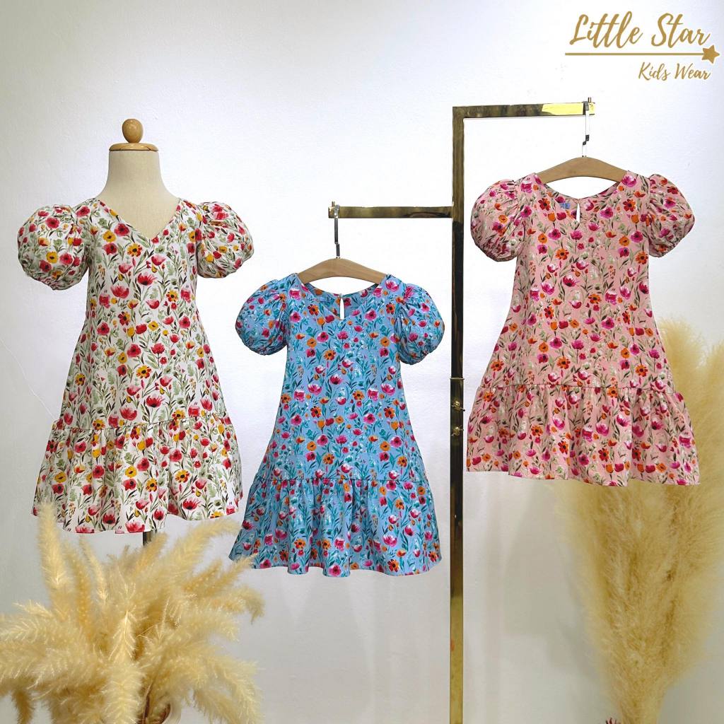 ⭐️Littlestar 👧🏻เดรสแขนตุ๊กตากระโปรงยาวระบายลายดอกไม้ เดรสเด็กผู้หญิง GMP0551,GMP0552 - รูปที่ 4