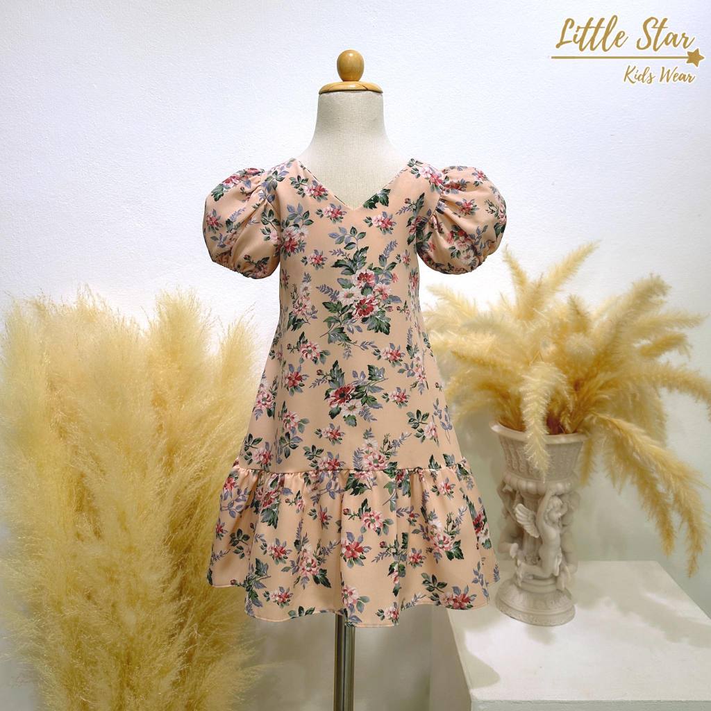 ⭐️Littlestar 👧🏻เดรสแขนตุ๊กตากระโปรงยาวระบายลายดอกไม้ เดรสเด็กผู้หญิง GMP0551,GMP0552 - รูปที่ 5