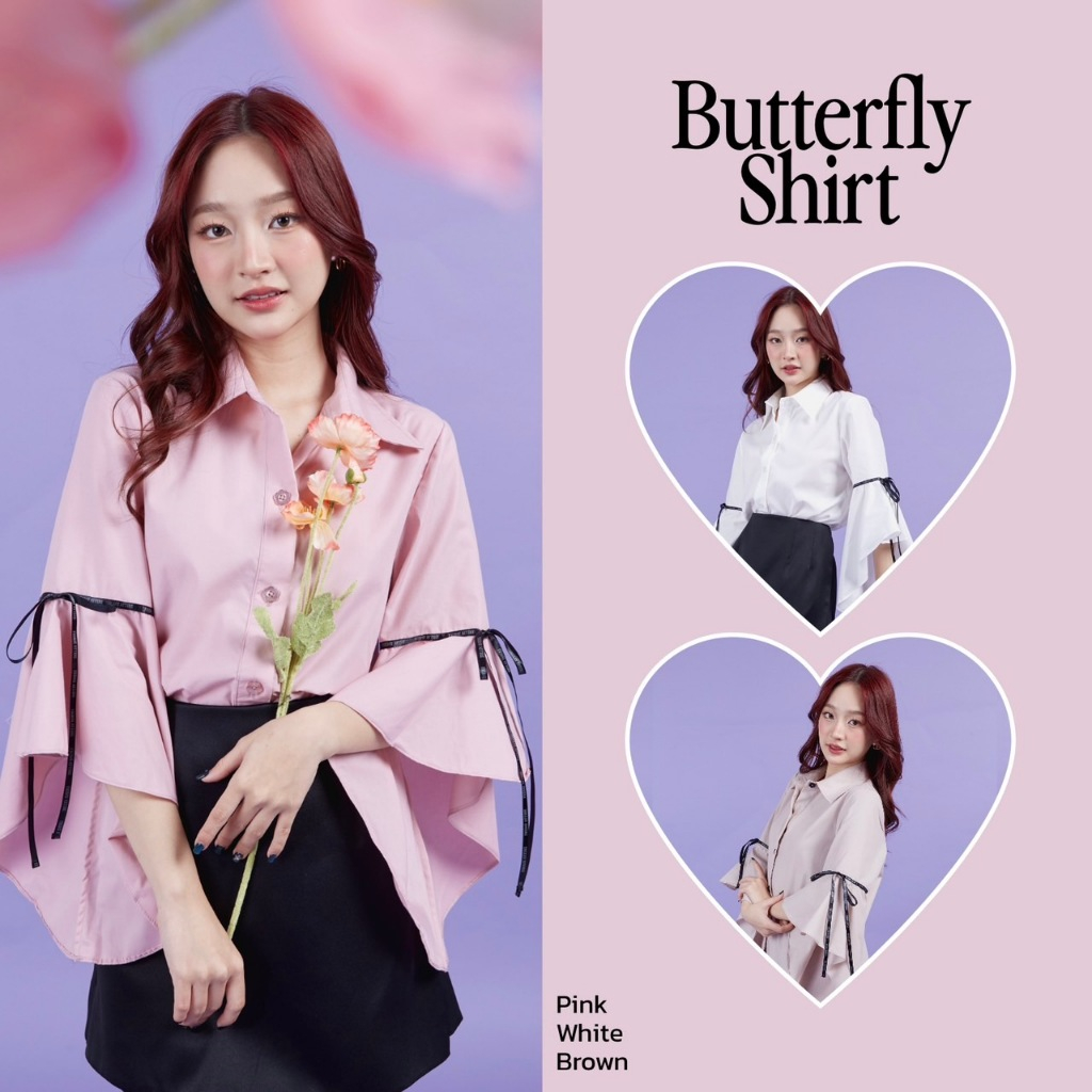 [ส่งฟรี] Friday attire เสื้อเเขนระบายเเต่งริบบิ้น (FT-057)