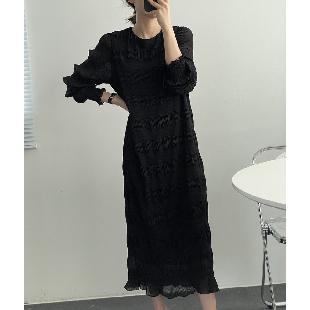 KN-1363/2413 พร้อมส่ง เดรสพลีท แขนยาว น่ารัก midi dress - รูปที่ 5