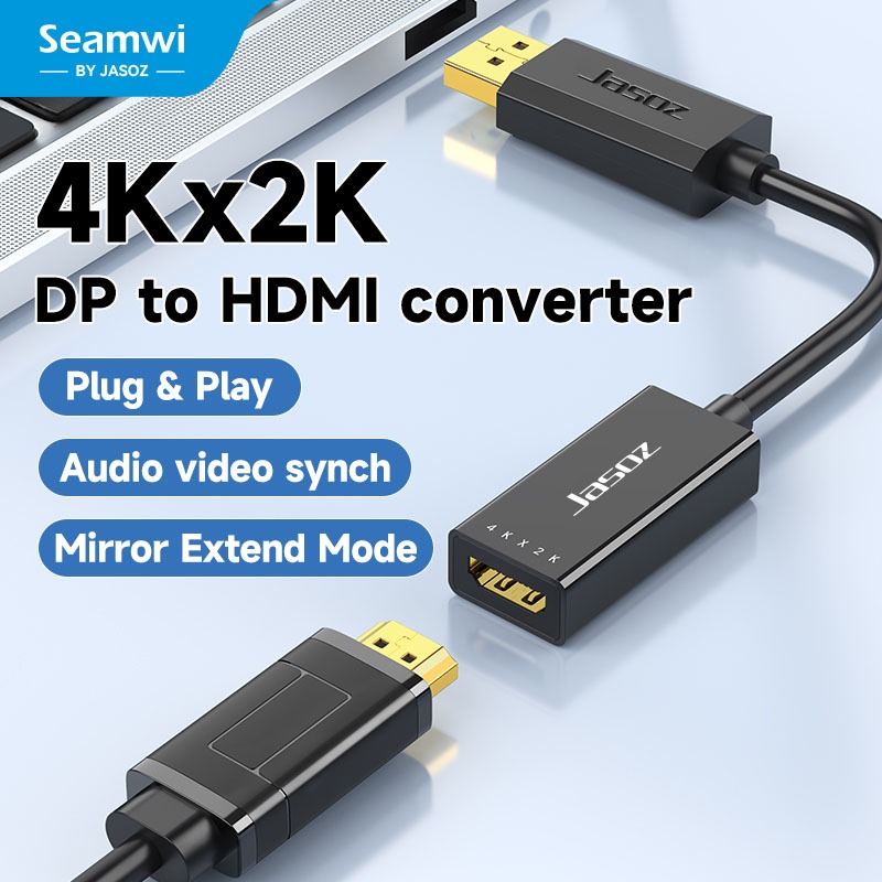 Seamwi DP to HDMI Adapter Male to Female อะแดปเตอร์สายเคเบิล 4K*2K PC TV Laptop Projector