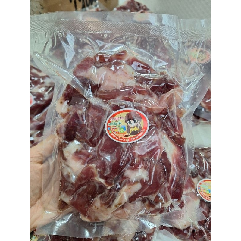 🐷🐷 หมูแดดเดียวติดมัน  (1 แพค 500 กรัม) หมูแดดเดียว เนื้อนุ่มละมุนลิ้นหมักสูตรอีสาน ไม่หวานไม่เค็ม อร่อยมากๆ