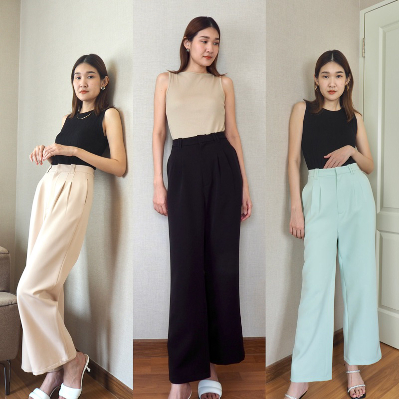 October7th | Luna Trousers กางเกงขายาวเอวสูง ทรงกระบอก ขอบเอวสูง ใส่แล้วเอวคอด ผ้ายับยาก