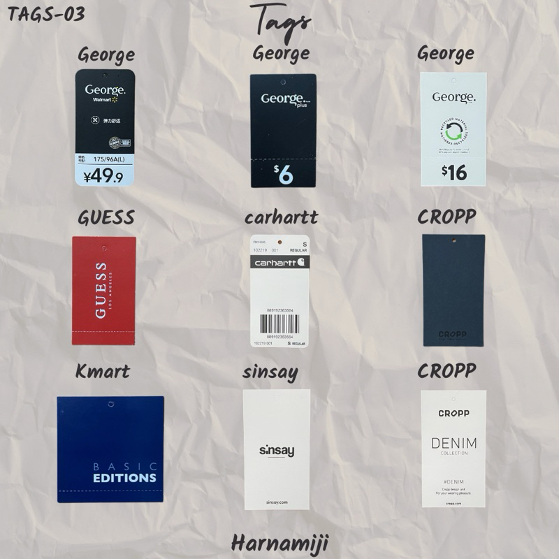 🌟Tags-03🌟 ป้ายห้อย ป้ายกระดาษ George,GUESS,carhartt,CROPP,Kmart,sinsay