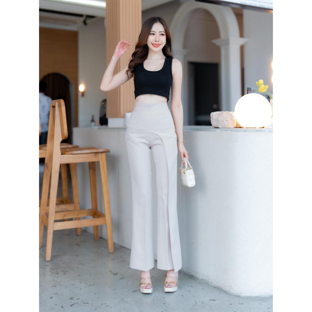 G91 กางเกงขาม้าน้อย ระบายหน้า ซิปหลัง ผ้าโกโก้ - รูปที่ 2