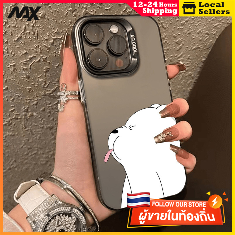 สีดำหรูหราซิลิโคนแข็งกรณีโทรศัพท์ หมีขาวน้อย for IPhone 13 12 7Plus 14 15 11 Pro MAX 8 6 7 6S Plus X XR XS