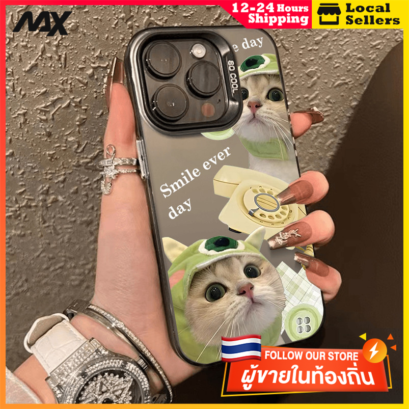 สีดำหรูหราซิลิโคนแข็งกรณีโทรศัพท์ โทรลูกแมว for IPhone 13 12 7Plus 14 15 11 Pro MAX 8 6 7 6S Plus X XR XS
