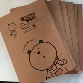 (ยกโหล 12 ชิ้น) No.725 สมุดปกน้ำตาลลายการ์ตูนมีเส้น สุ่มลายหน้าปก ขนาด 175x250 mm