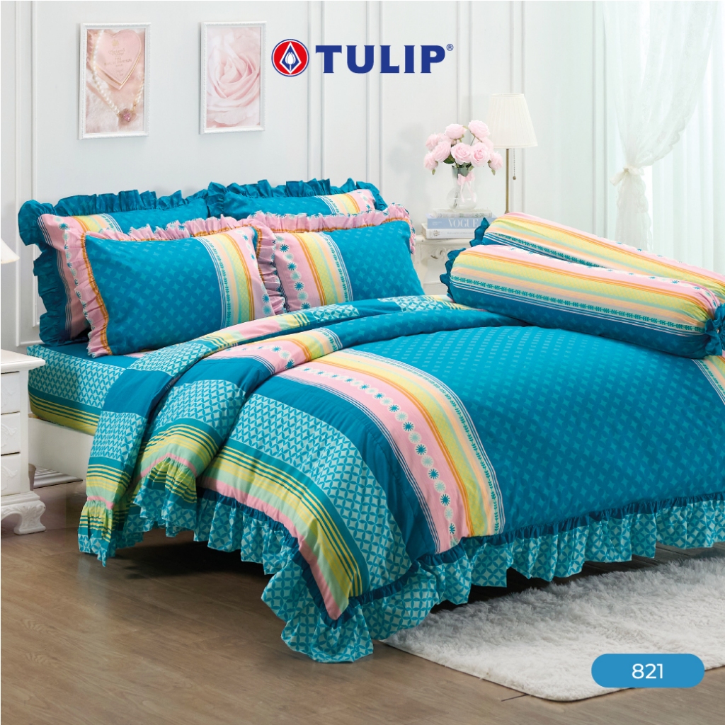 TULIP Cotton Mix พิมพ์ลาย 821 ชุดผ้าปูที่นอน ผ้าห่ม ผ้านวม พิมพ์ลายกราฟิกสวยงาม เนื้อผ้าหนาแน่น