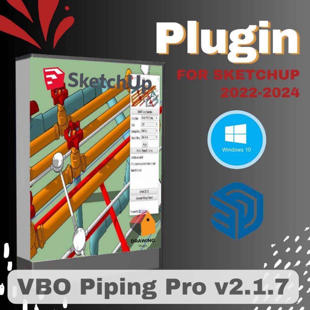 VBO Piping Pro v2.1.7 (ปลั๊กอินสร้างระบบท่อ) Plugin for Sketchup 2022-2024