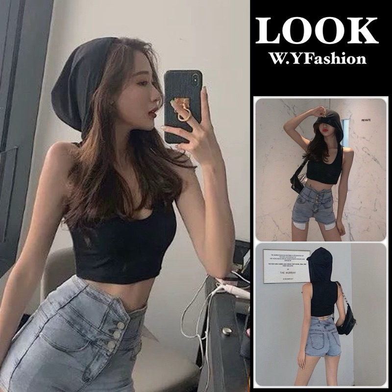 เสื้อฮู้ด ครอปทรงกล้าม มีหมวกใส่เท่ก็ได้เซ็กซี่ก็ได้คะ ส่งจากไทย No.1216 Women Lady Clothing ผู้หญิง