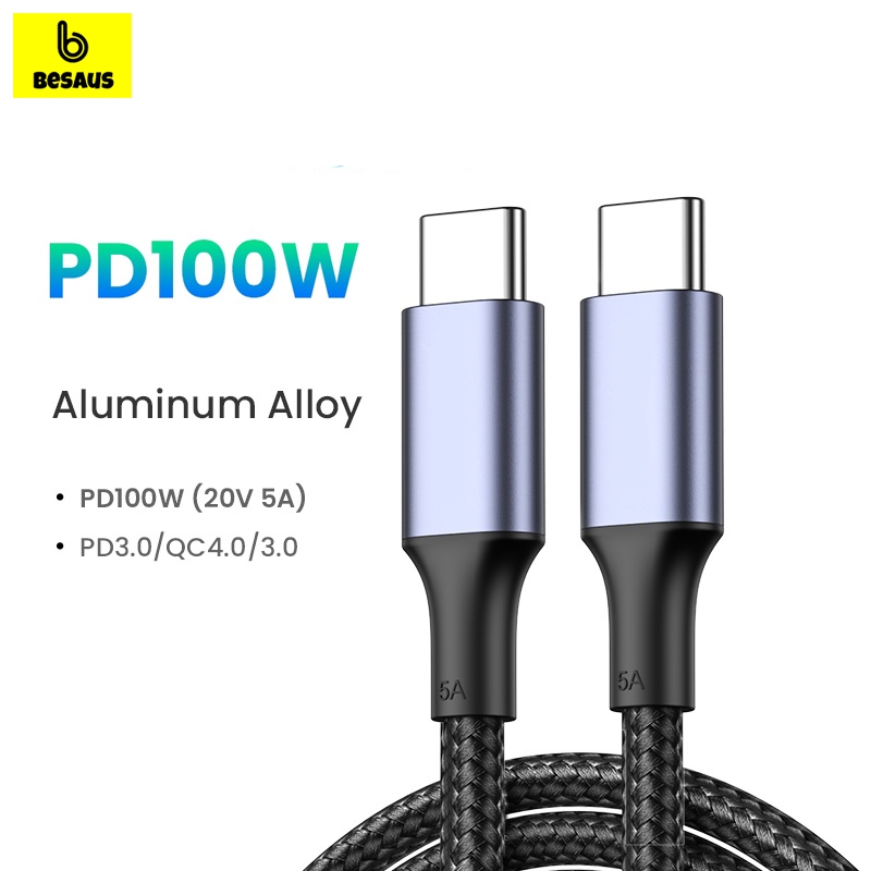 Beseus สายชาร์จเร็ว PD100W 20V 5A ไนลอนถัก USB C เป็นสาย USB