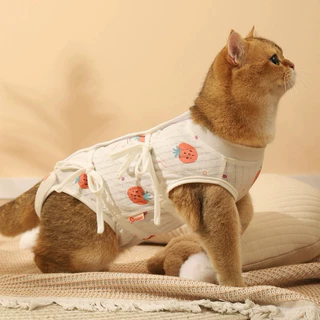 [🚚 พร้อมส่ง] ชุดกันเลียสัตว์เลี้ยง ป้องกันเลียแผลหลังผ่าตัด Strawberry Cat Sterilization Suit เสื้อทำหมัน
