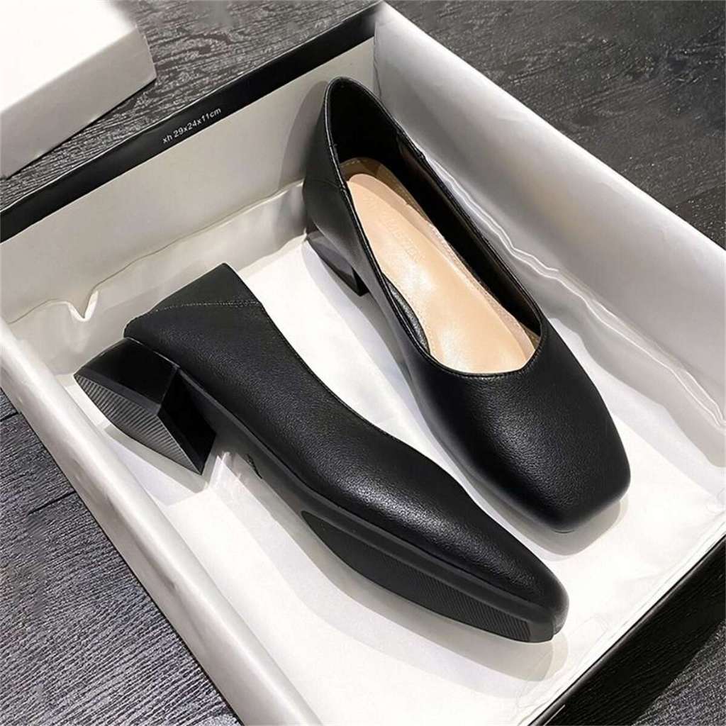 พร้อมส่งจากไทยA86 รองเท้าสลิปออนผู้หญิง แฟชั่นเกาหลีรองเท้าเดียว รองเท้าคัชชู หัวสแควร์หนังนิ่ม 2สี