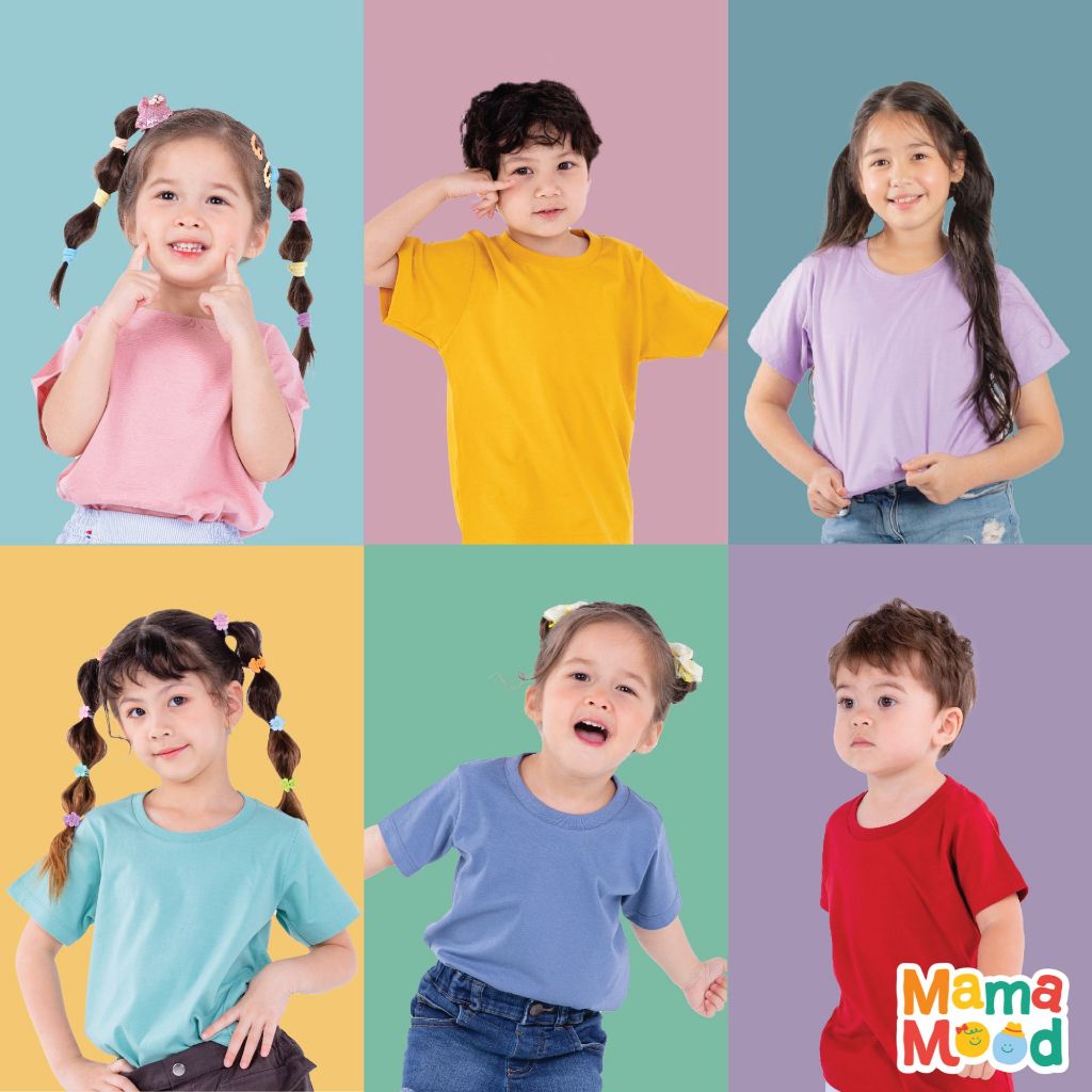 Mama Mood เสื้อยืดเด็ก แขนสั้น เสื้อผ้าเด็ก สีพื้น เนื้อนุ่ม ใส่สบาย ไม่ร้อน โทนวินเทจ