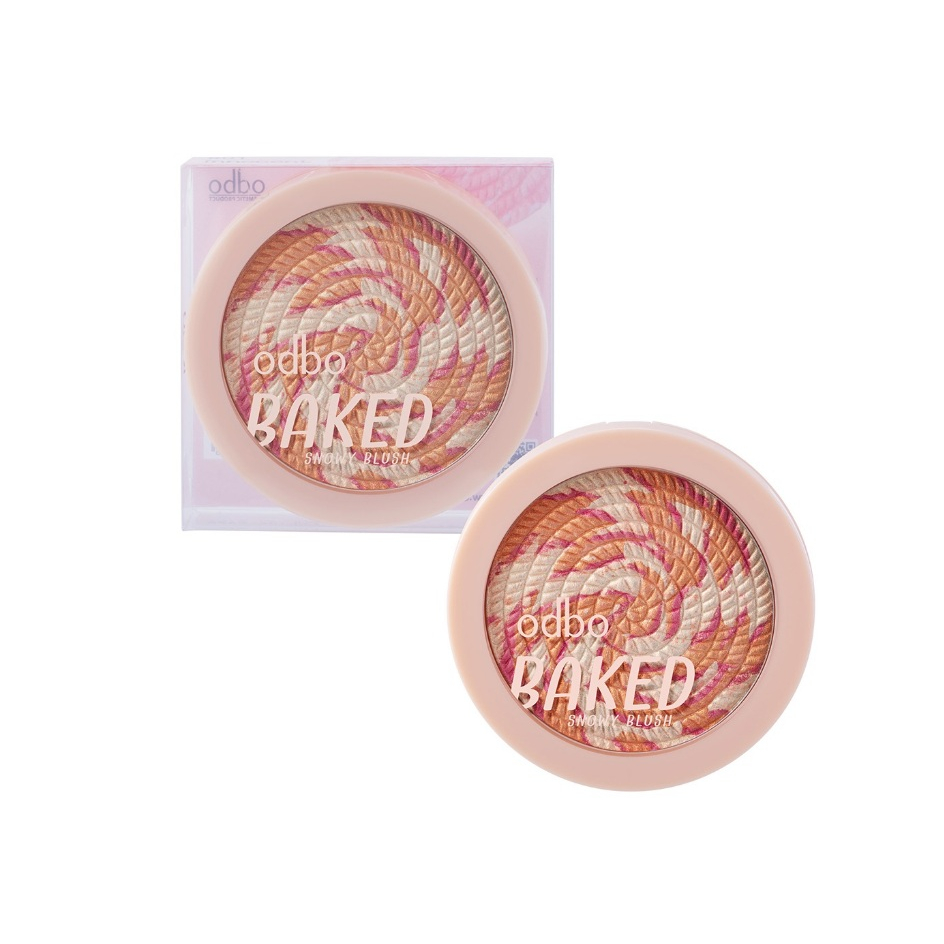 Odbo Baked Snowy Blush 7g โอดีบีโอ เบคท์ สโนวี่ บลัช OD1308 (1 ตลับ)