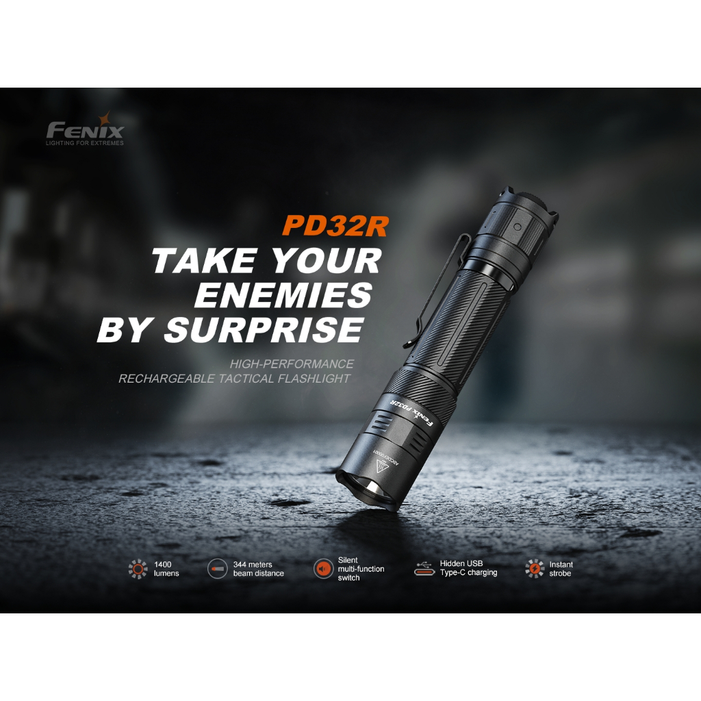 ไฟฉาย Fenix PD32R 1400ลูเมนแบต18650/3400mahมีมาพร้อมใช้ สินค้าตัวแทนในไทยประกัน 3ปี