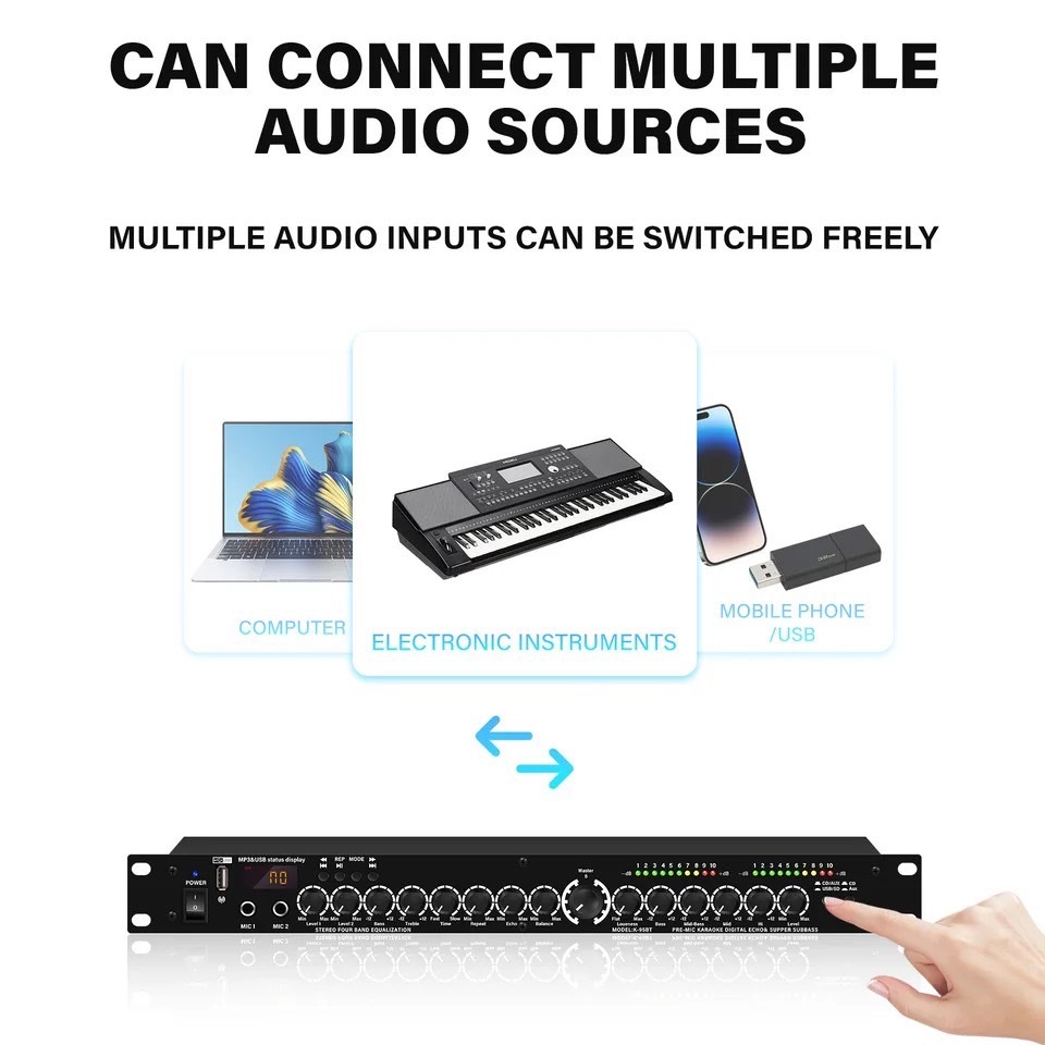 ปรีแอมป์คาราโอเกะ บลูทูธ แต่งเสียงเพลง/ไมค์เล่นmp3 USB/SD CARD มีSUB OUT K-95BT