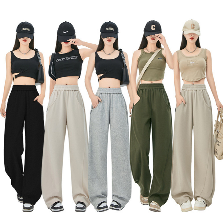 กางเกงลำลองผู้หญิง กางเกงขาตรง เอวสูง ผ้านุ่ม มี 5 สีให้เลือก