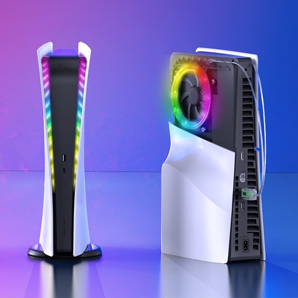 PS5 / PS5 Slim คอนโซลบางเฉียบวงแหวนไฟตกแต่งสีสันสดใสเกมคอนโซล แสงบรรยากาศสากล RGB กระโจมสีสันสดใส