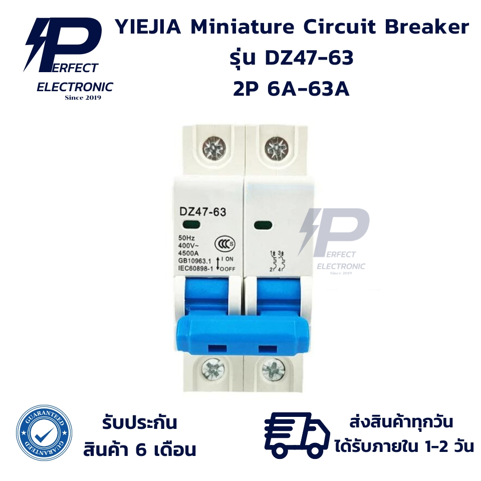 DZ47-63 YIEJIA Miniature Circuit Breaker เบรกเกอร์วงจรขนาดเล็ก 2P 6A-63A (รับประกันสินค้า 6 เดือน) มีสินค้าพร้อมส่งในไทย