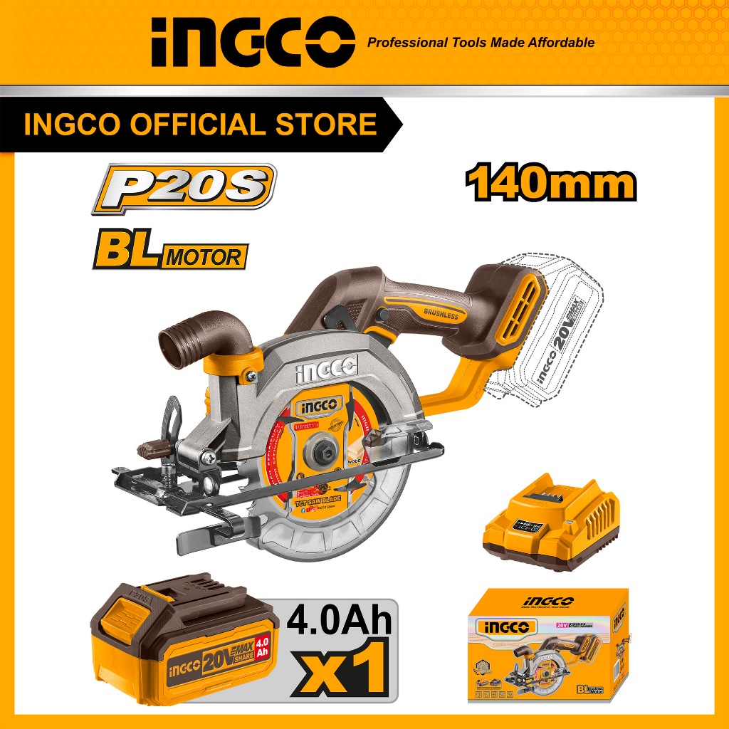 INGCO เลื่อยวงเดือนไร้สาย 5 นิ้ว ไร้สาย 20V รวมแบตและที่ชาร์จ CSLI14021