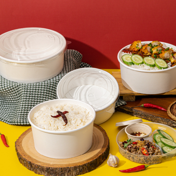 ถ้วยอาหาร กล่องกลม ทรงกลม สีขาว พร้อมฝา PET เข้าไมโครเวฟได้ Foodgrade ฝาปิดแน่นสนิท (1 แพ็ค:25ชุด)