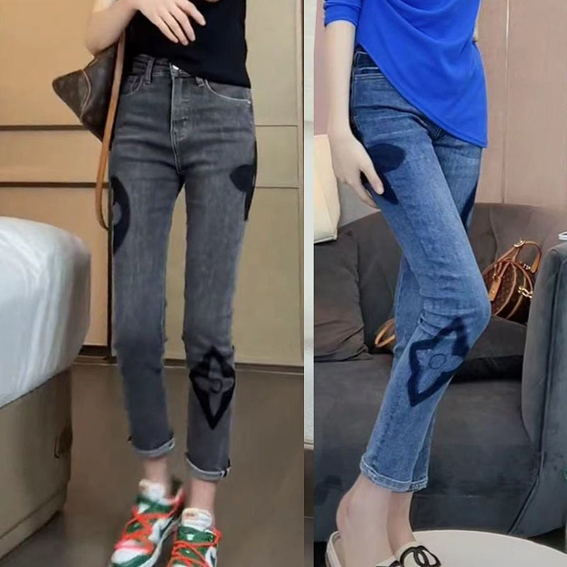GHAOHES   กางเกงยีนส์ยืด   S-5XL   ดำ / น้ำเงิน   กระบวนการเย็บปักถักร้อย  ลมเกาหลี