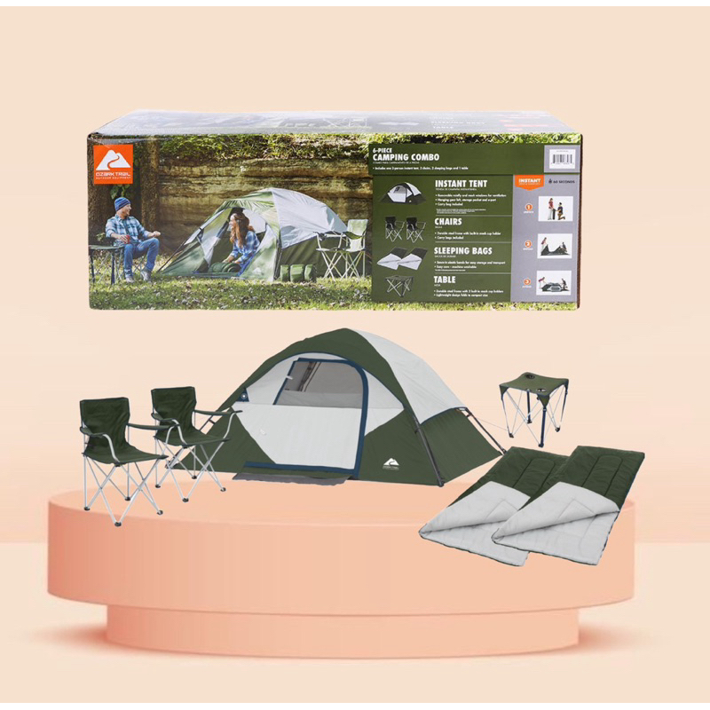Ozark Trail 6-Piece Camping Combo -Green (Includes tent, chairs, sleeping bags, and table)