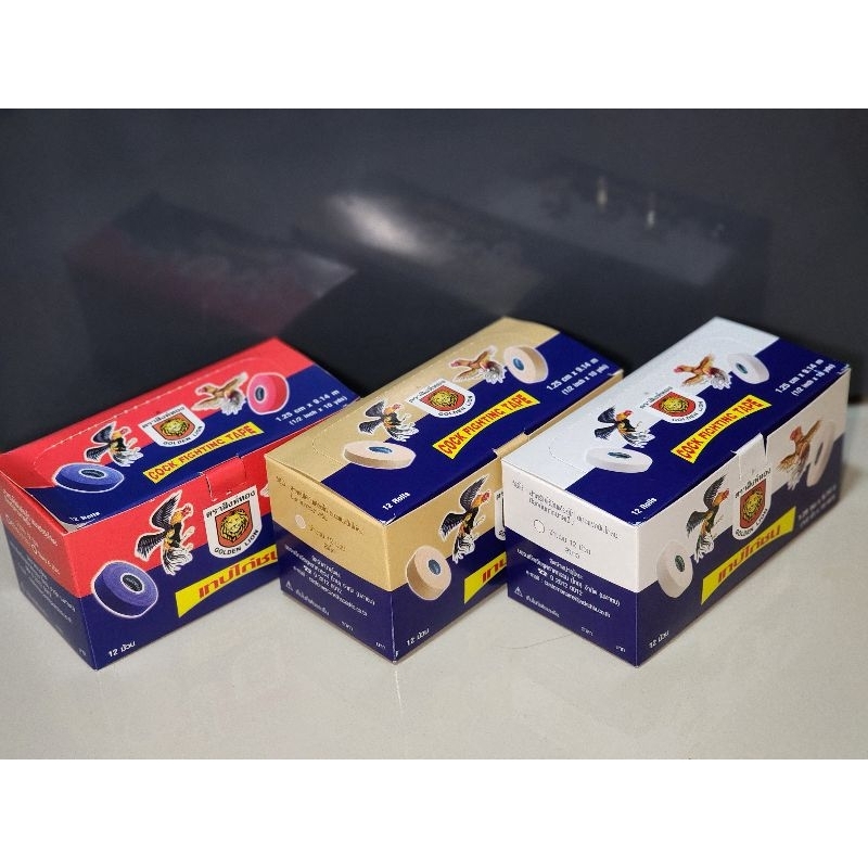 เทป ตราสิงห์ทอง 1/2นิ้ว×10หลา มีสี แดง-น้ำเงิน/ขาว/น้ำตาล ยกกล่อง 12 ม้วน