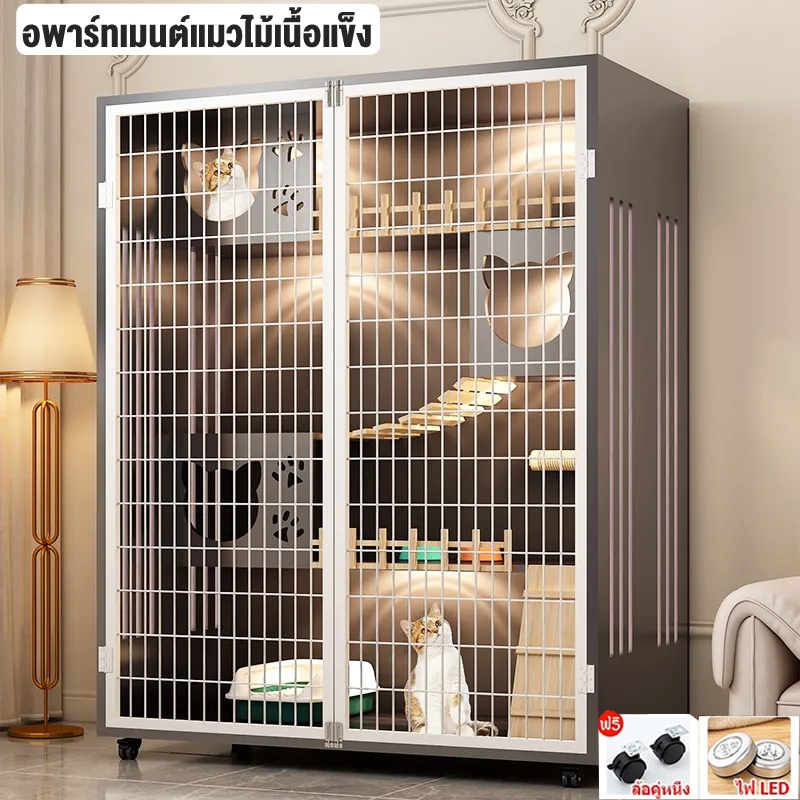 กรงขังแมว วิลล่าแมวไม้ กรงแมวแบบคอนโด เลี้ยงแมวได้หลายตัว หลายชั้น Pet Cage กรงกระต่าย อพาร์ทเมนต์แมวไม้เนื้อแข็ง
